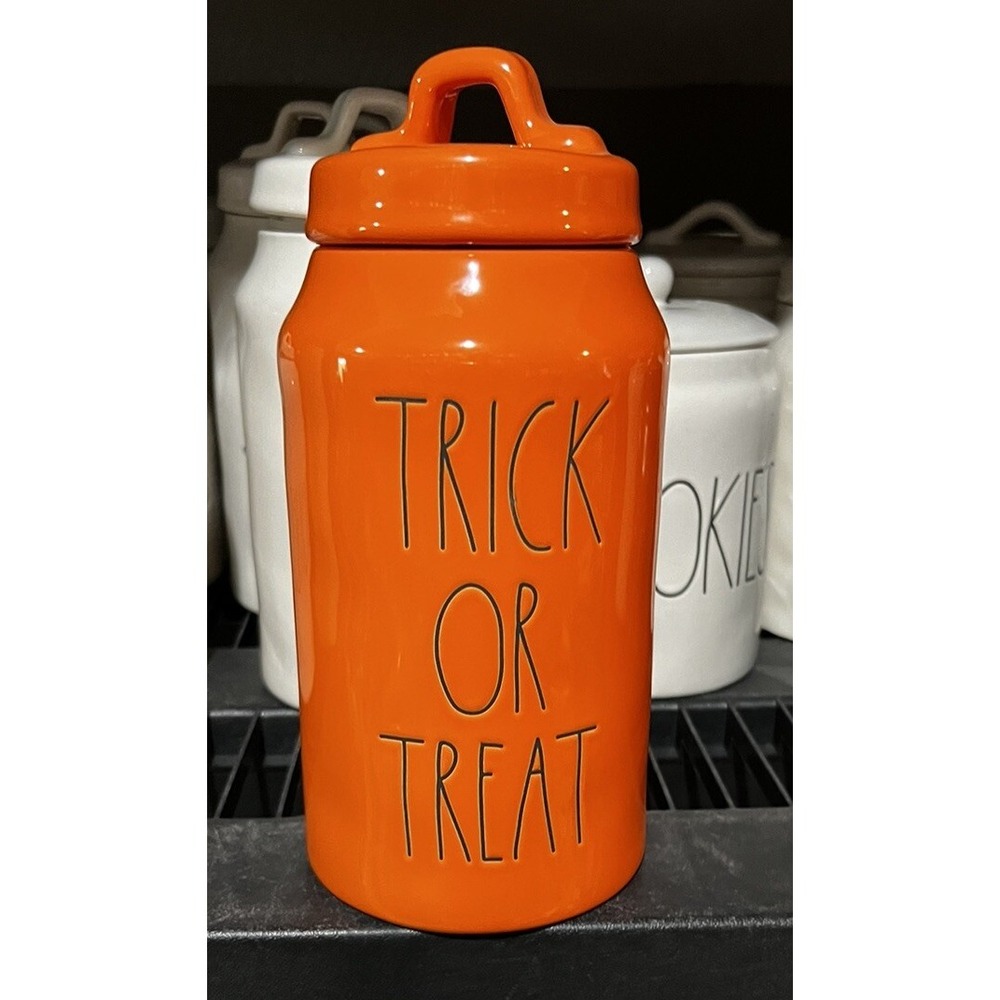Rae Dunn by Magenta Trick or Treat Halloween Canister Glossy Orange